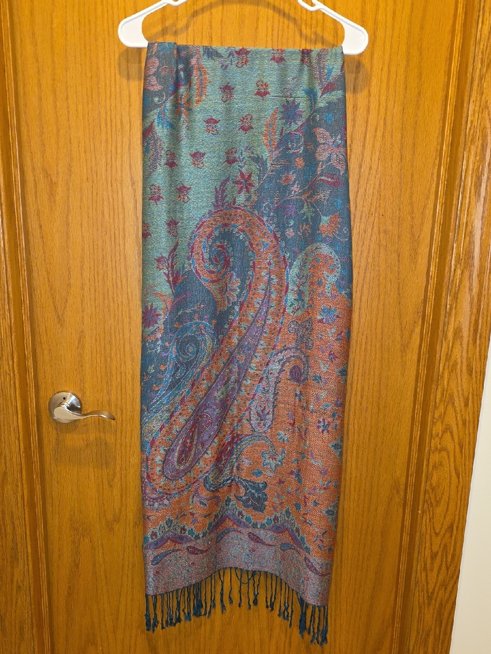 pashmina Teal & Rust Paisley Jacquard Wrap